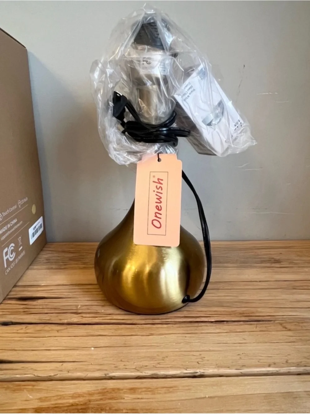 New-Onewish Touch Control Table Lamp in Brushed Gold with Beige Shade